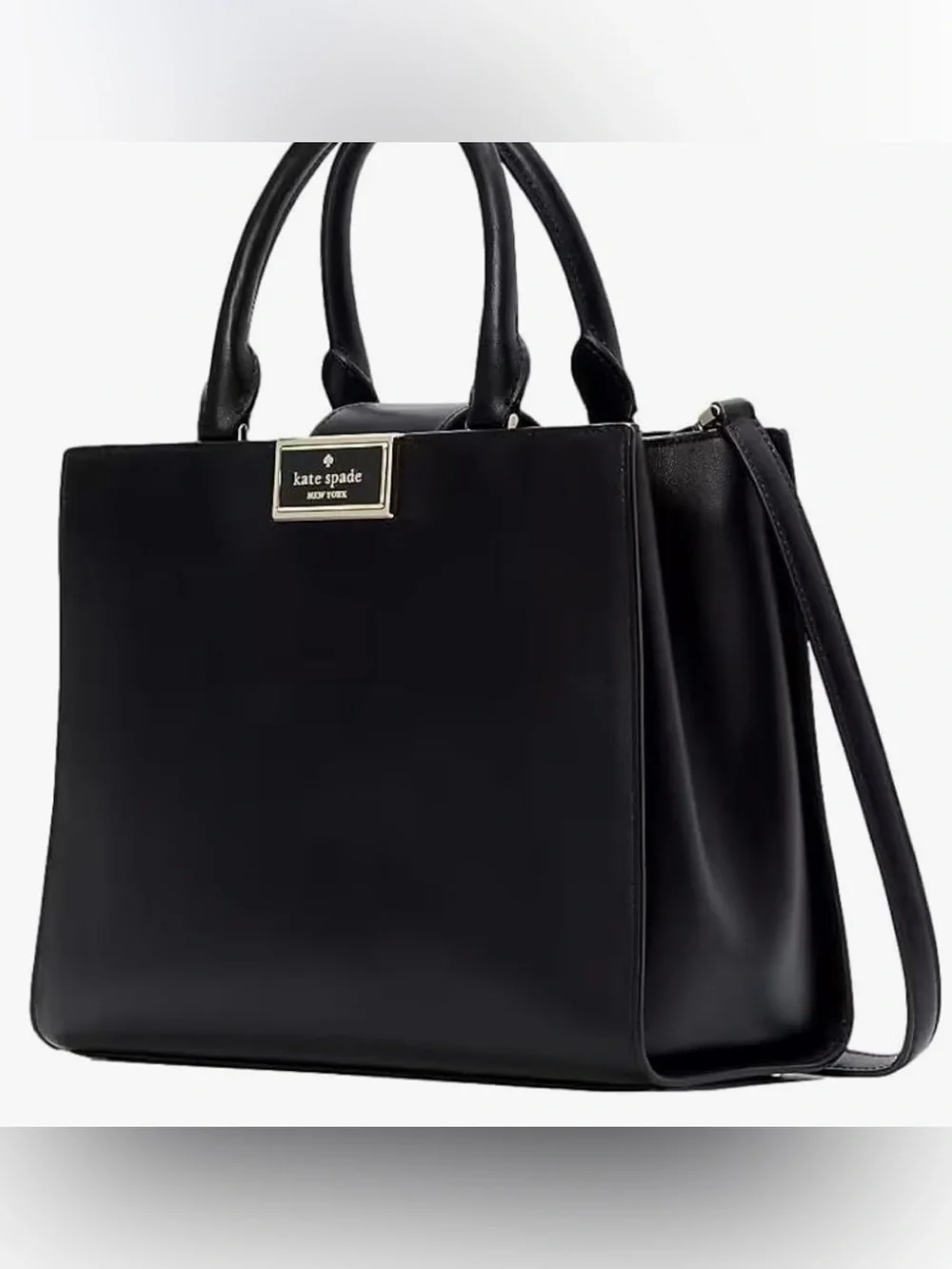 NWT kate spade Black Smooth Leather Structured  Satchel w/Top Handle &Crossbody